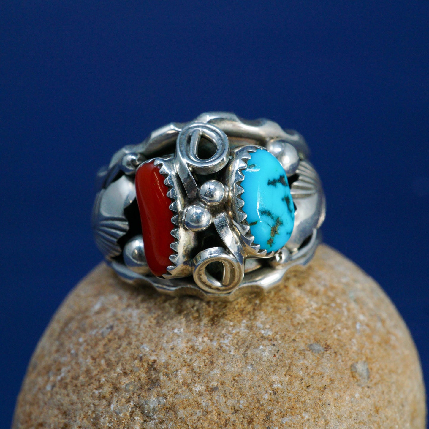 Red Coral & Sleeping Beauty Old Style Men's Ring