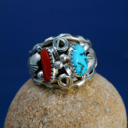 Red Coral & Sleeping Beauty Old Style Men's Ring