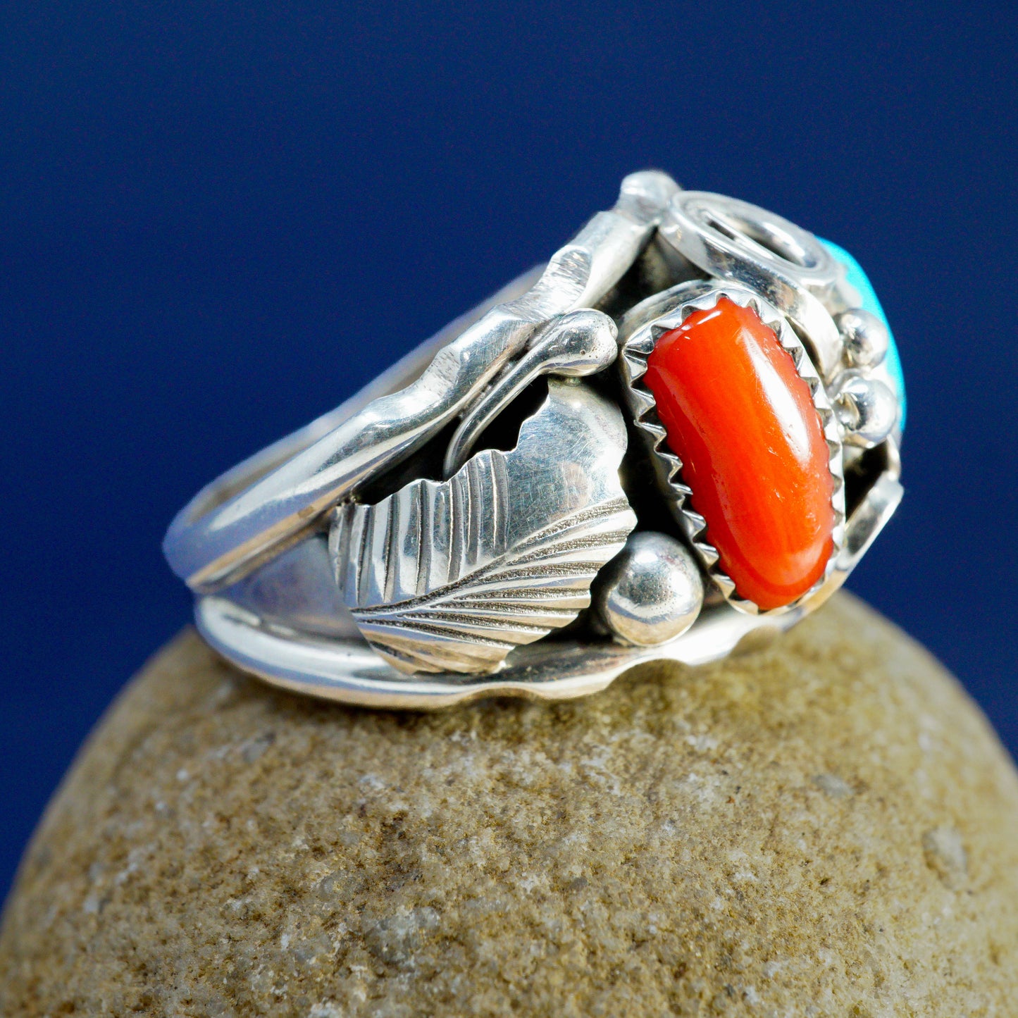 Red Coral & Sleeping Beauty Old Style Men's Ring