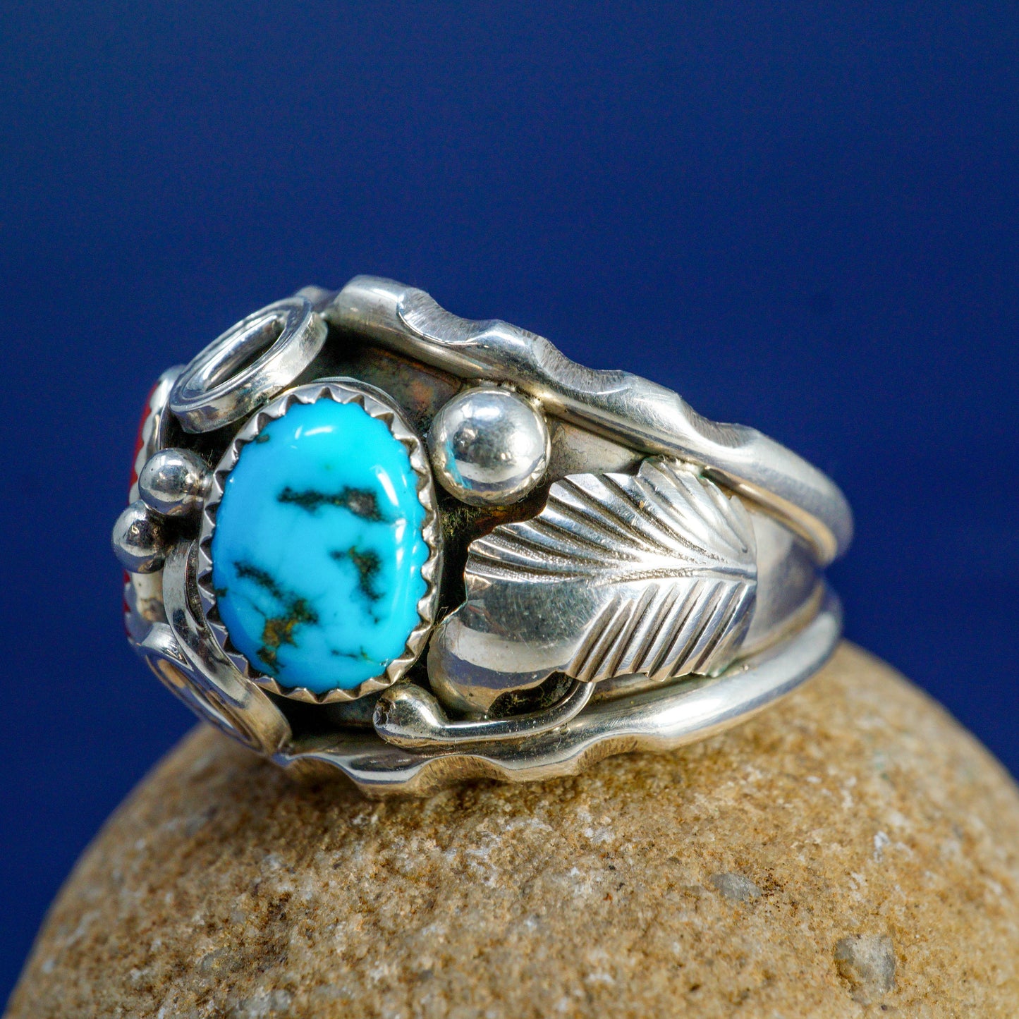 Red Coral & Sleeping Beauty Old Style Men's Ring