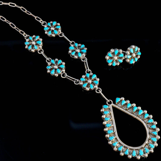 Sleeping Beauty Mini Flower Cluster Lariat with Earrings