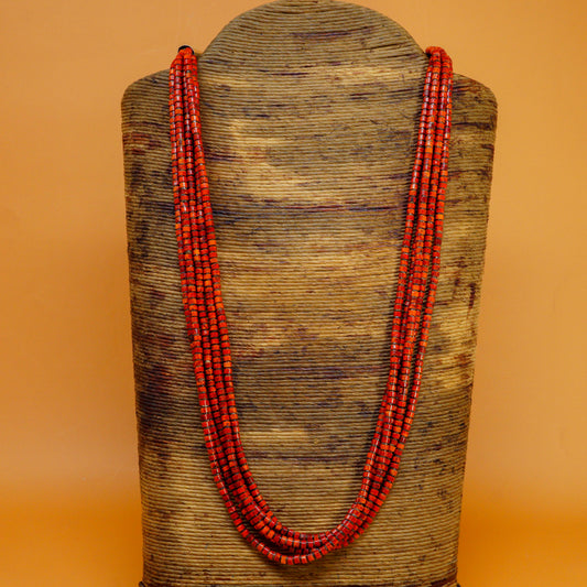 5-Strand Orange & Red Spongeless Coral with Olive Shell Necklace