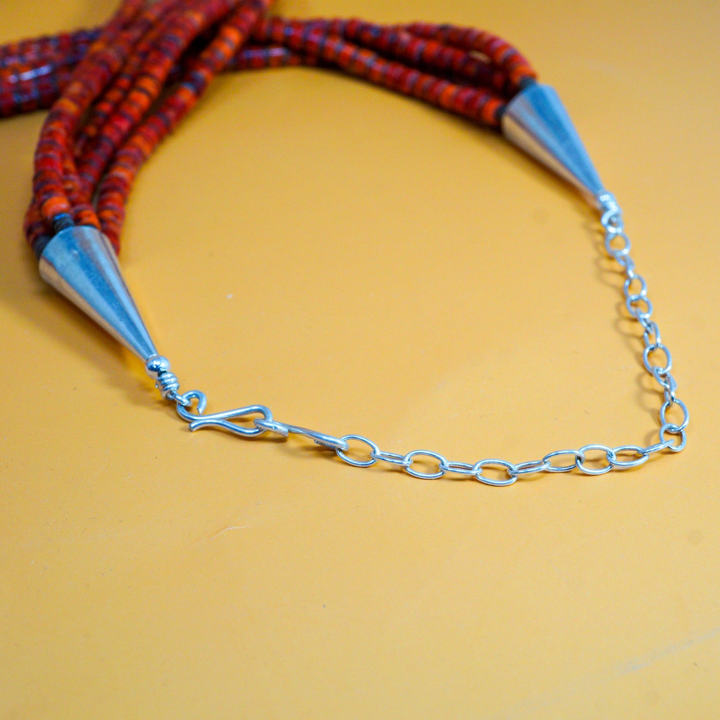 5-Strand Orange & Red Spongeless Coral with Olive Shell Necklace