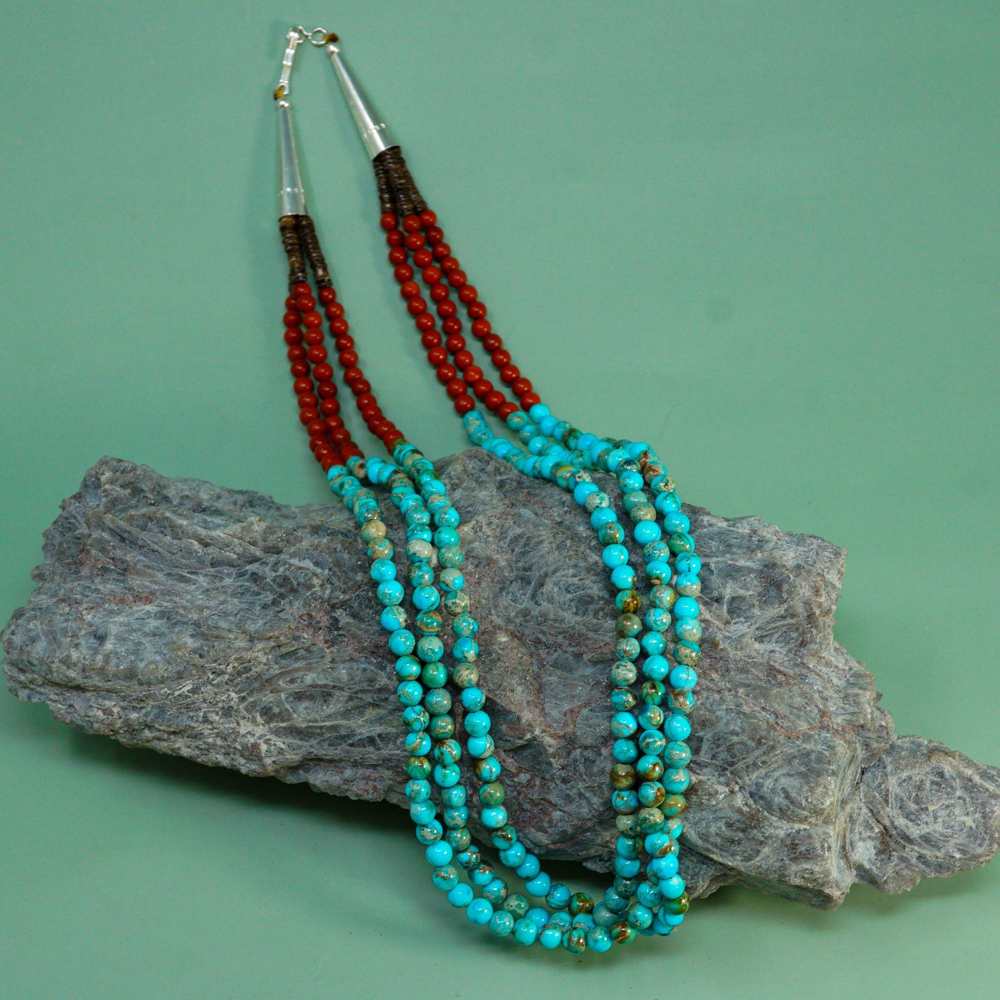 3-Strand Kingman Blue Turquoise with Minnesota Pipestone