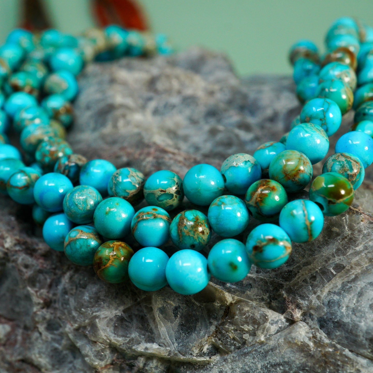 3-Strand Kingman Blue Turquoise with Minnesota Pipestone