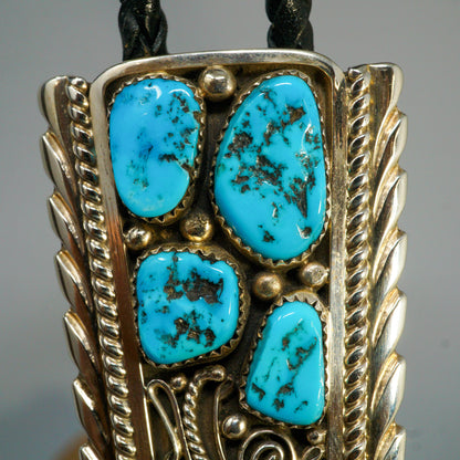 Sleeping Beauty & Coral Sterling Silver Bolo Tie