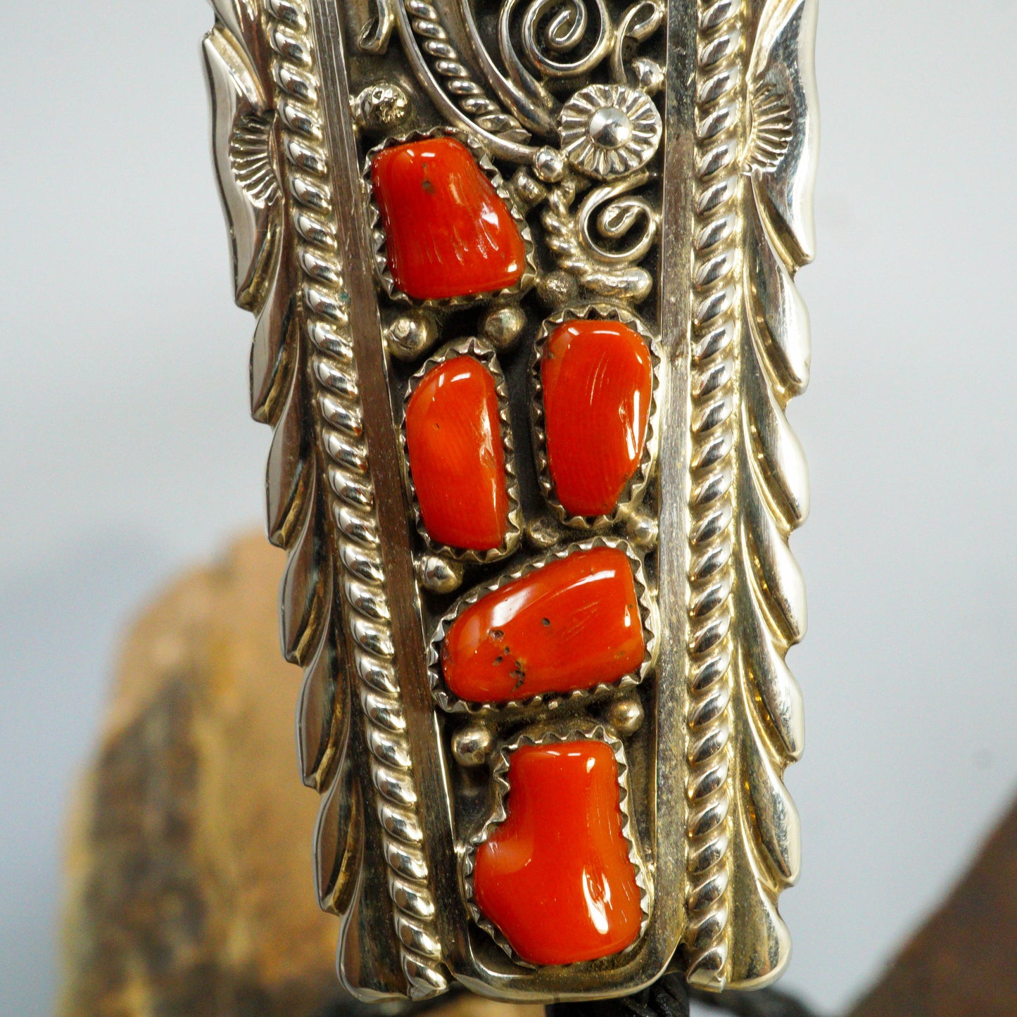 Sleeping Beauty & Coral Sterling Silver Bolo Tie