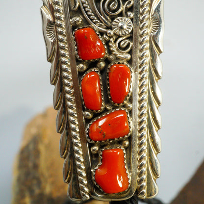 Sleeping Beauty & Coral Sterling Silver Bolo Tie
