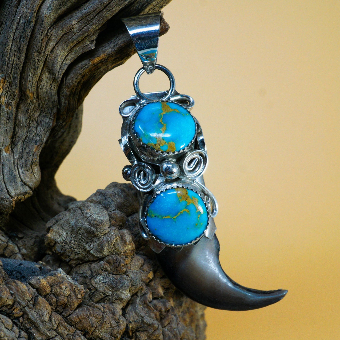 Kingman Turquoise & Bear Claw Sterling Silver Pendant