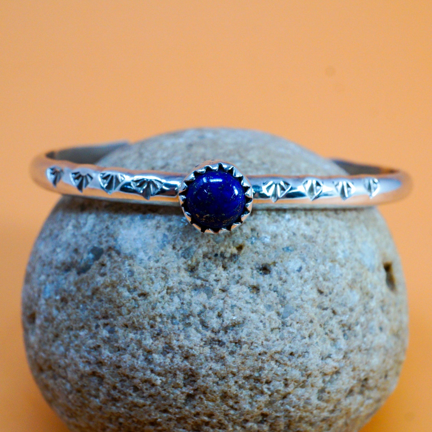 Baby Sterling Silver Cuff with Single Lapis Stone
