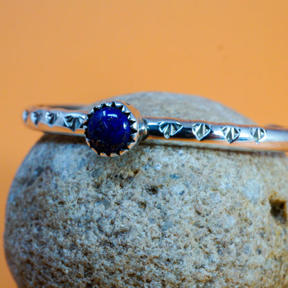 Baby Sterling Silver Cuff with Single Lapis Stone
