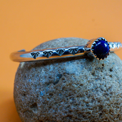 Baby Sterling Silver Cuff with Single Lapis Stone