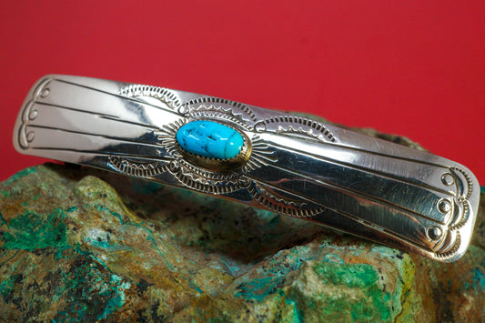Classic Sterling Silver Barrette with Kingman Turquoise
