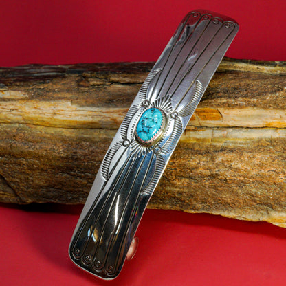 Classic Sterling Silver Barrette with Kingman Turquoise