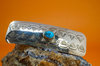 Sterling Silver Barrette with High Grade Kingman Turquoise