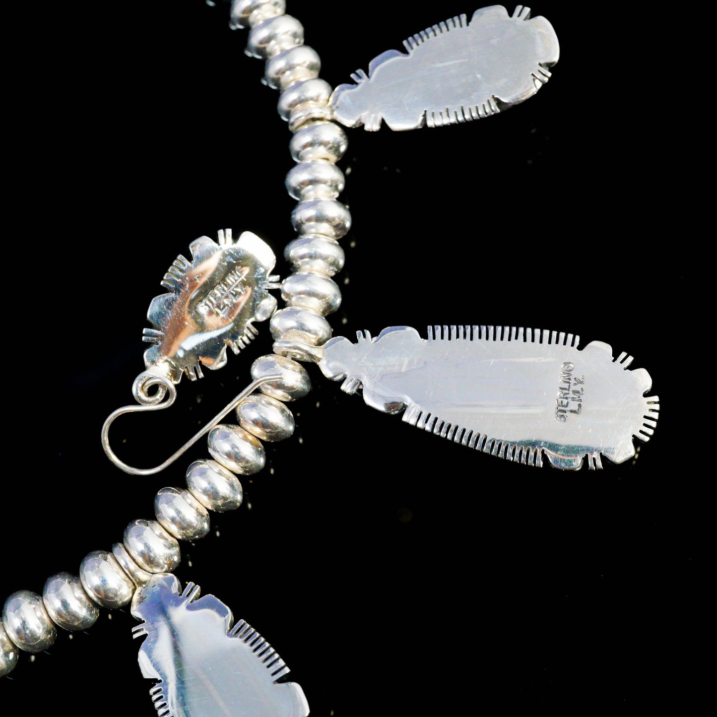 Sterling Silver Navajo Pearls & Onyx Necklace with Earrings