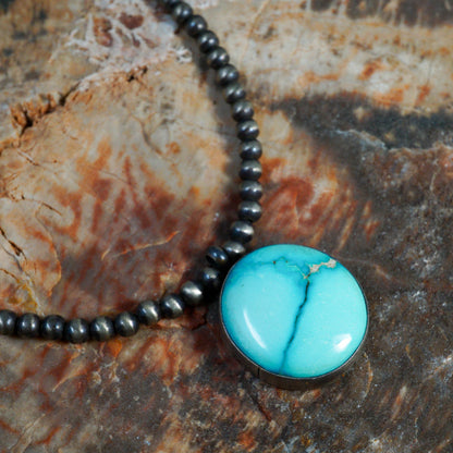Patina Sterling Silver Navajo Pearl &  Sonoran Gold Pendant