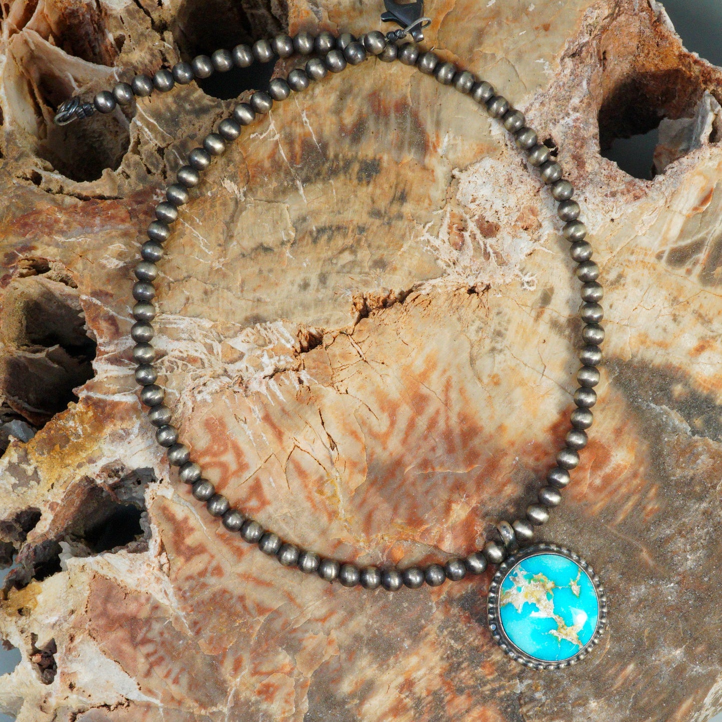 Patina Sterling Silver Navajo Pearls & Sonoran Gold Pendant