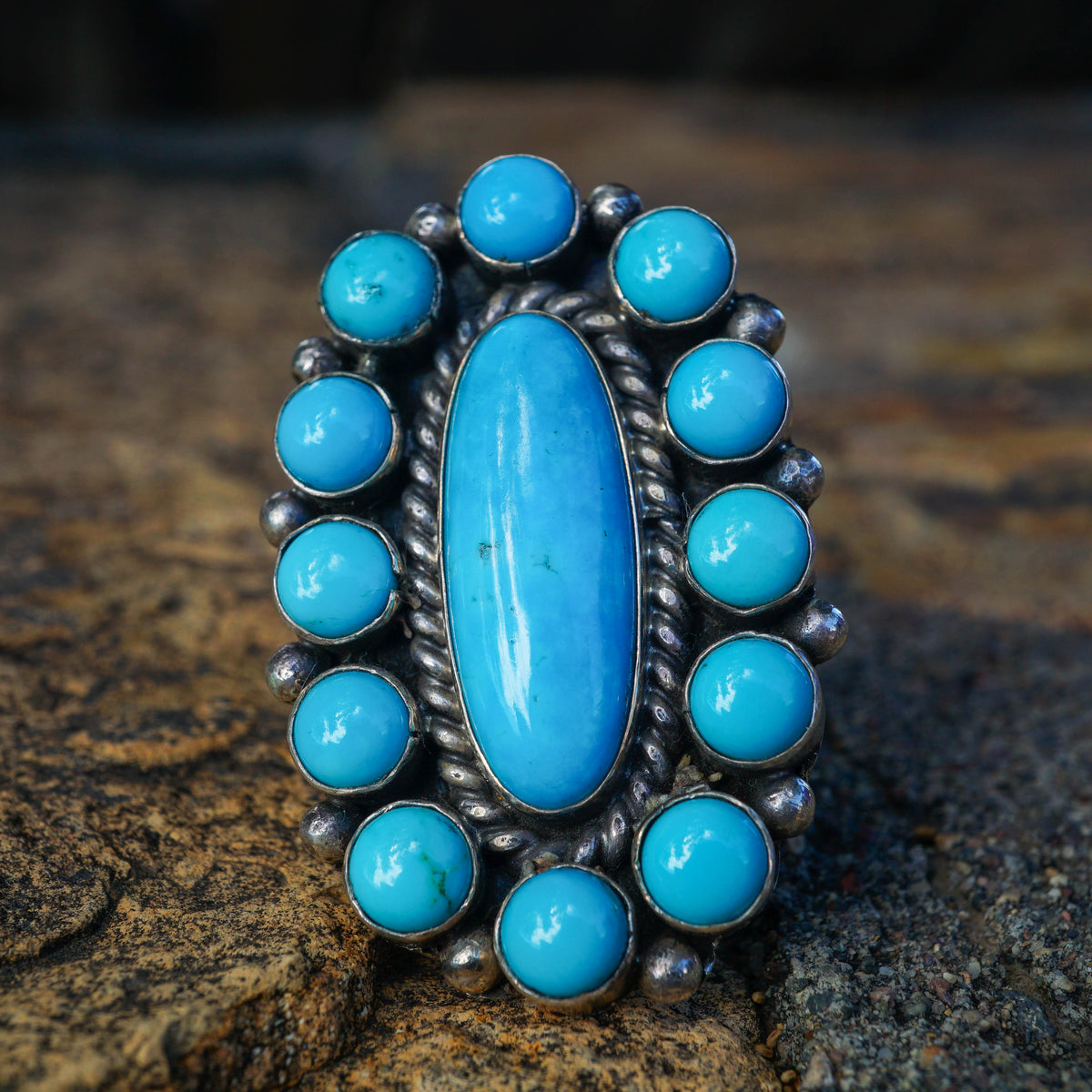Kingman Turquoise Cluster Ring