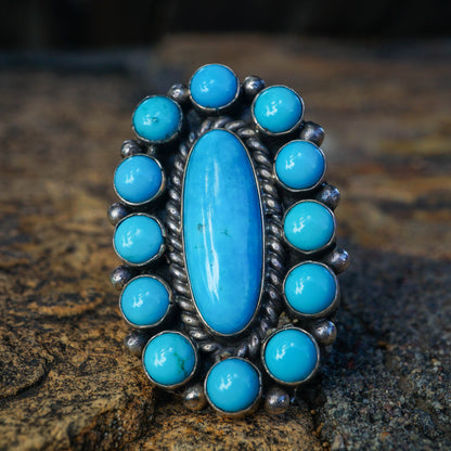 Kingman Turquoise Cluster Ring