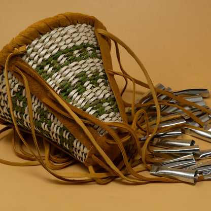 6.75" Diameter Apache Burden Basket | Green Stripe Pattern