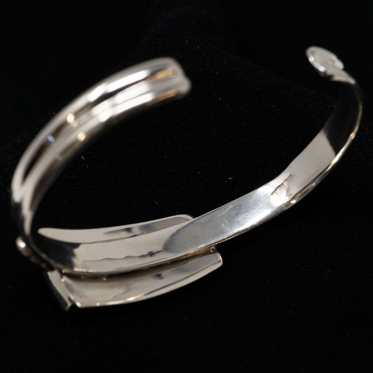 Multistone & Spiny Oyster Inlay Polished Silver Cuff Bracelet