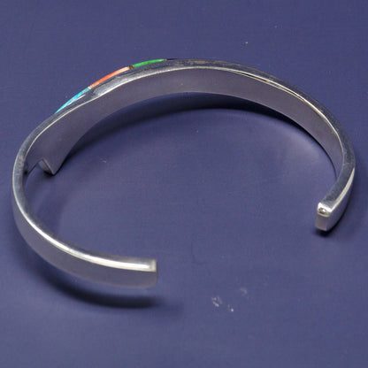Multistone & Spiny Oyster Zuni-Style Inlay Polished Silver Curved Cuff Bracelet