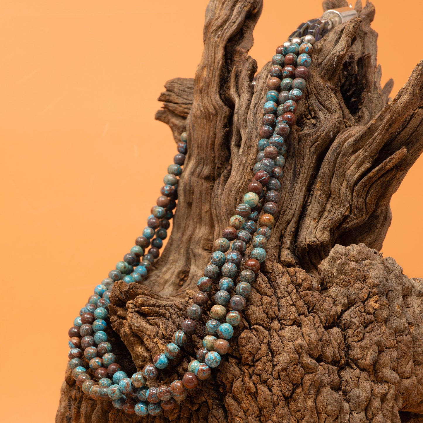 Three Strand Chrysocolla & Mother of Pearl Beaded Necklace