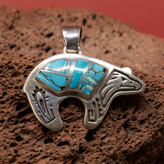 Bear and Eagle Pendant | Multi-Turquoise Inlay in Sterling Silver