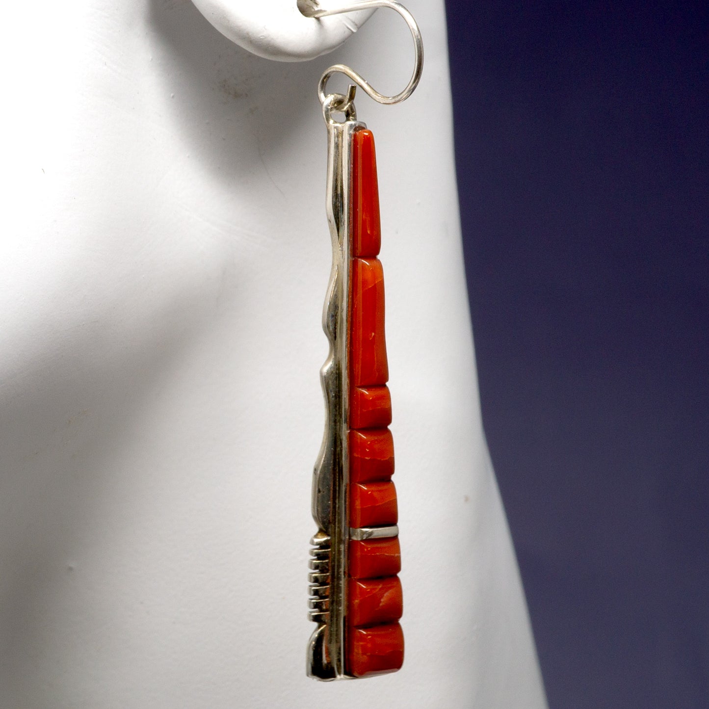 Coral in Polished Sterling Silver Earrings | Calvin Begay