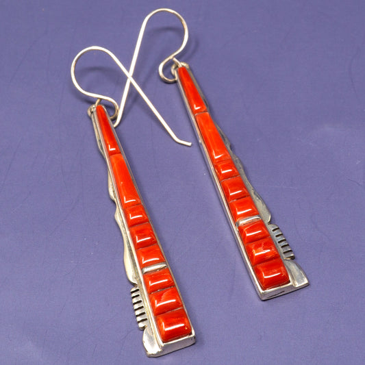 Coral in Polished Sterling Silver Earrings | Calvin Begay