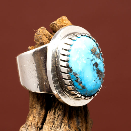 Morenci Turquoise Ring | Modern Oval Setting with Heavy Band | Size 9.5