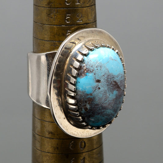 Turquoise Cabochon Ring with Sterling Silver by Tommy Jackson | Size 7.75