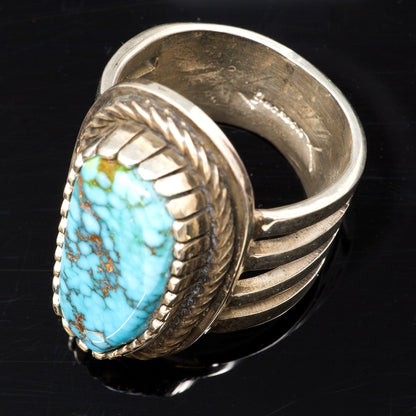 Indian Mountain Turquoise Ring Wide Overlay Silver Band Size 10.5 | Tommy Jackson