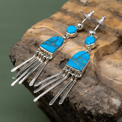 Turquoise Set in Sterling Silver half-oval drop Earrings