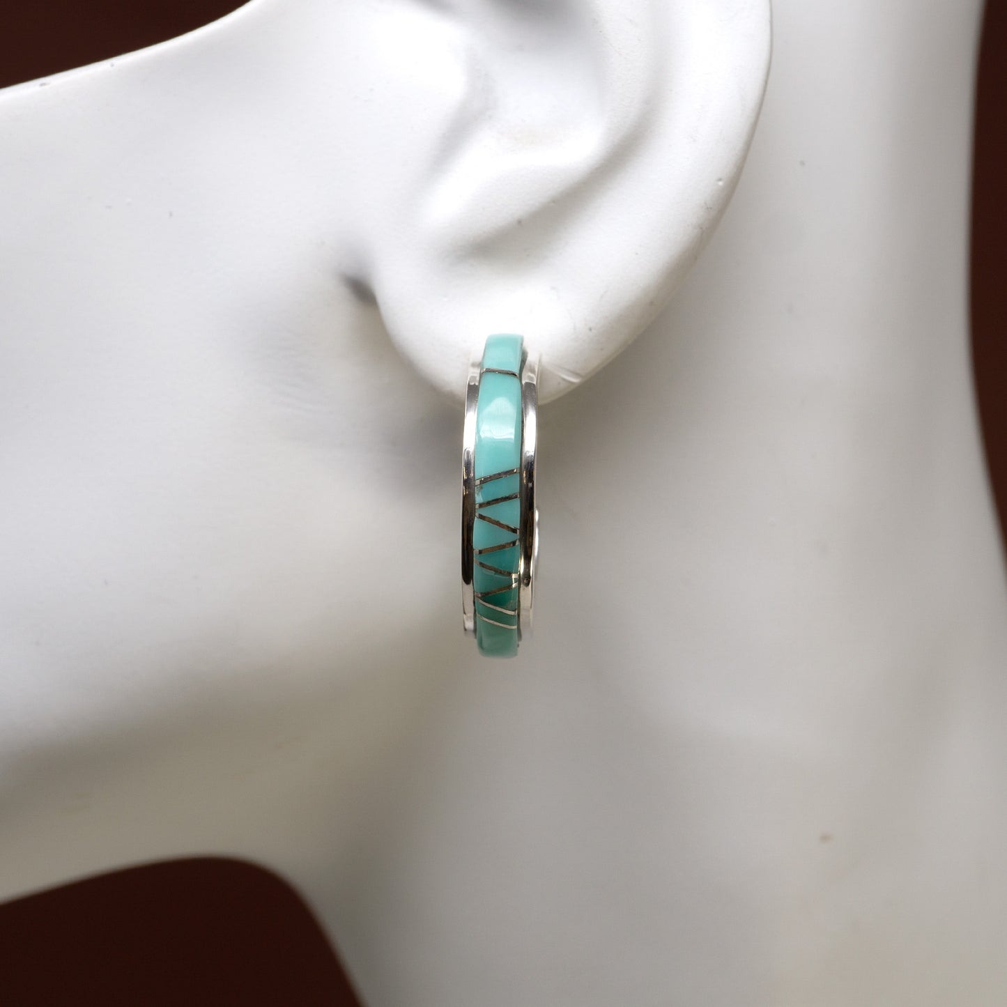 Zuni Lapidary Sterling Silver & Turquoise Hoop Earrings | Touch of Santa Fe
