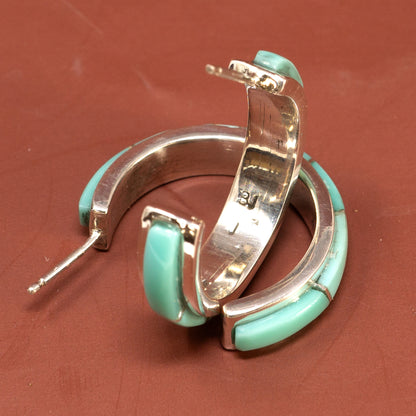 Zuni Lapidary Sterling Silver & Turquoise Hoop Earrings | Touch of Santa Fe