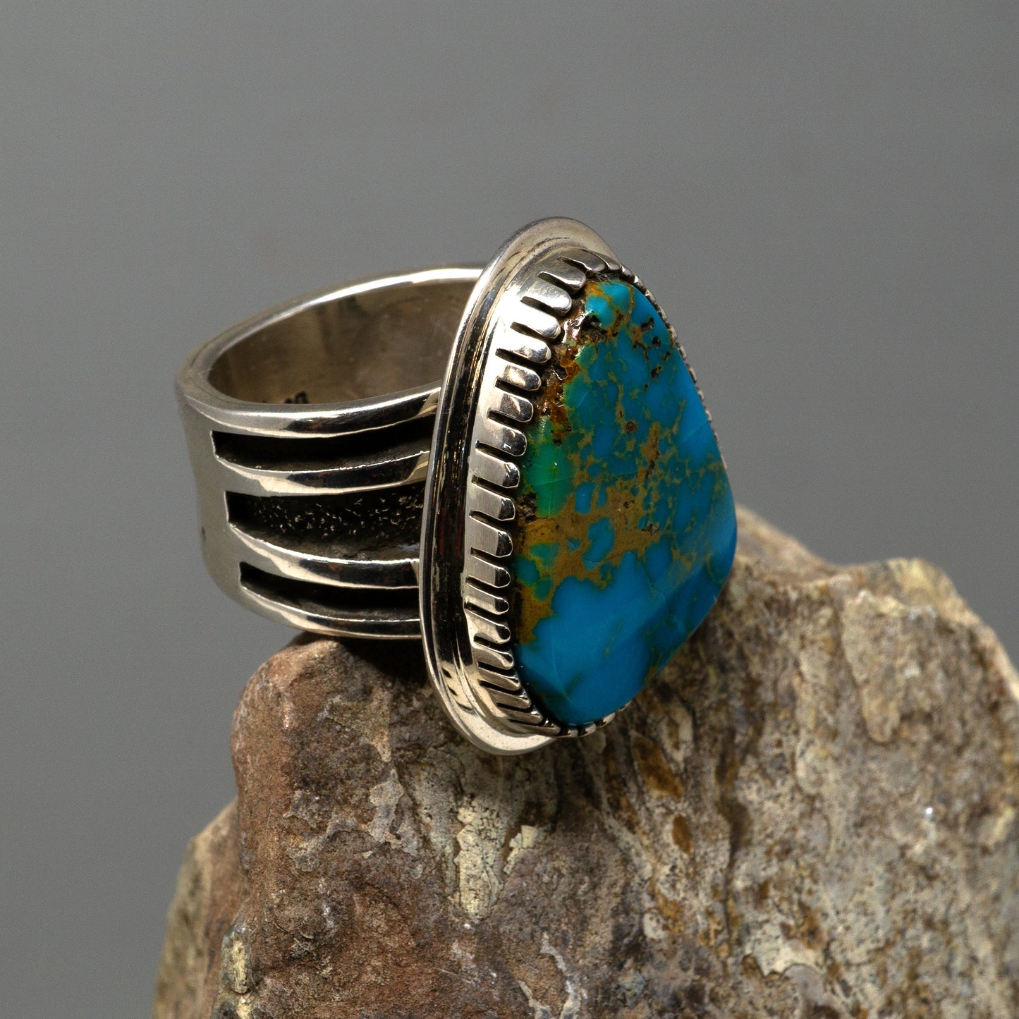 Blue Gem Turquoise in Overlayed Sterling Silver Ring By Tommy Jackson