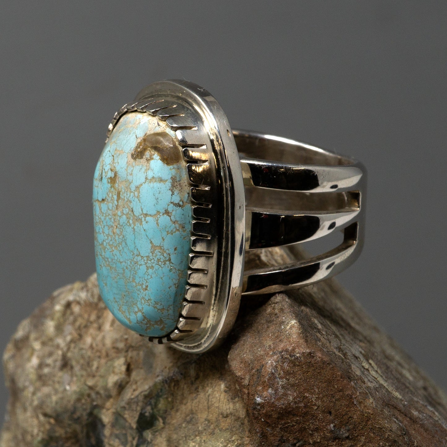 Large Turquoise Cabochon Ring in Polished Sterling Silver | Tommy Jackson