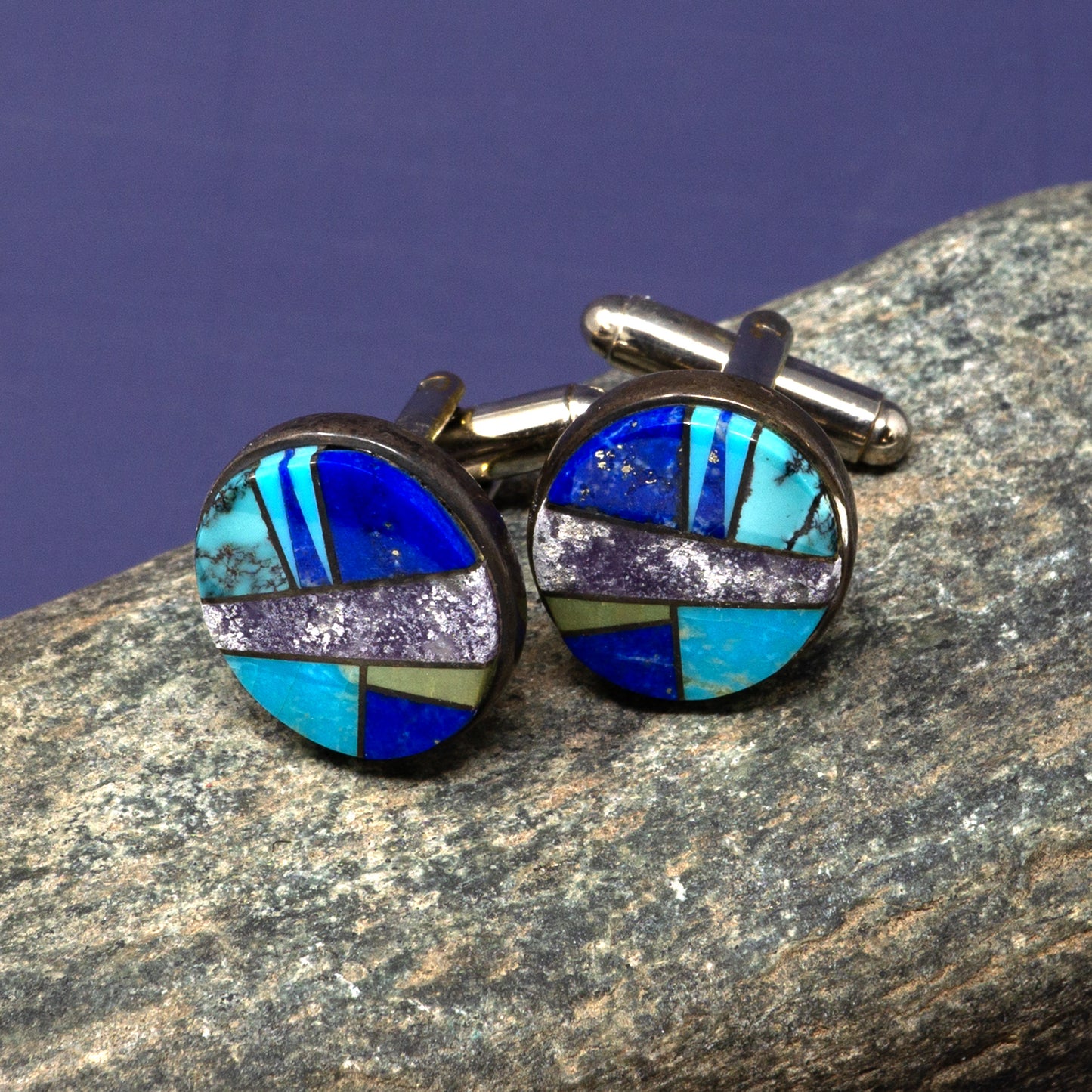 Turquoise, Lapis, Olive Cufflinks by Touch of Santa Fe