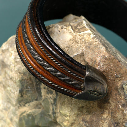 Leather Cuff Bracelet with Sterling Silver Details and Tips