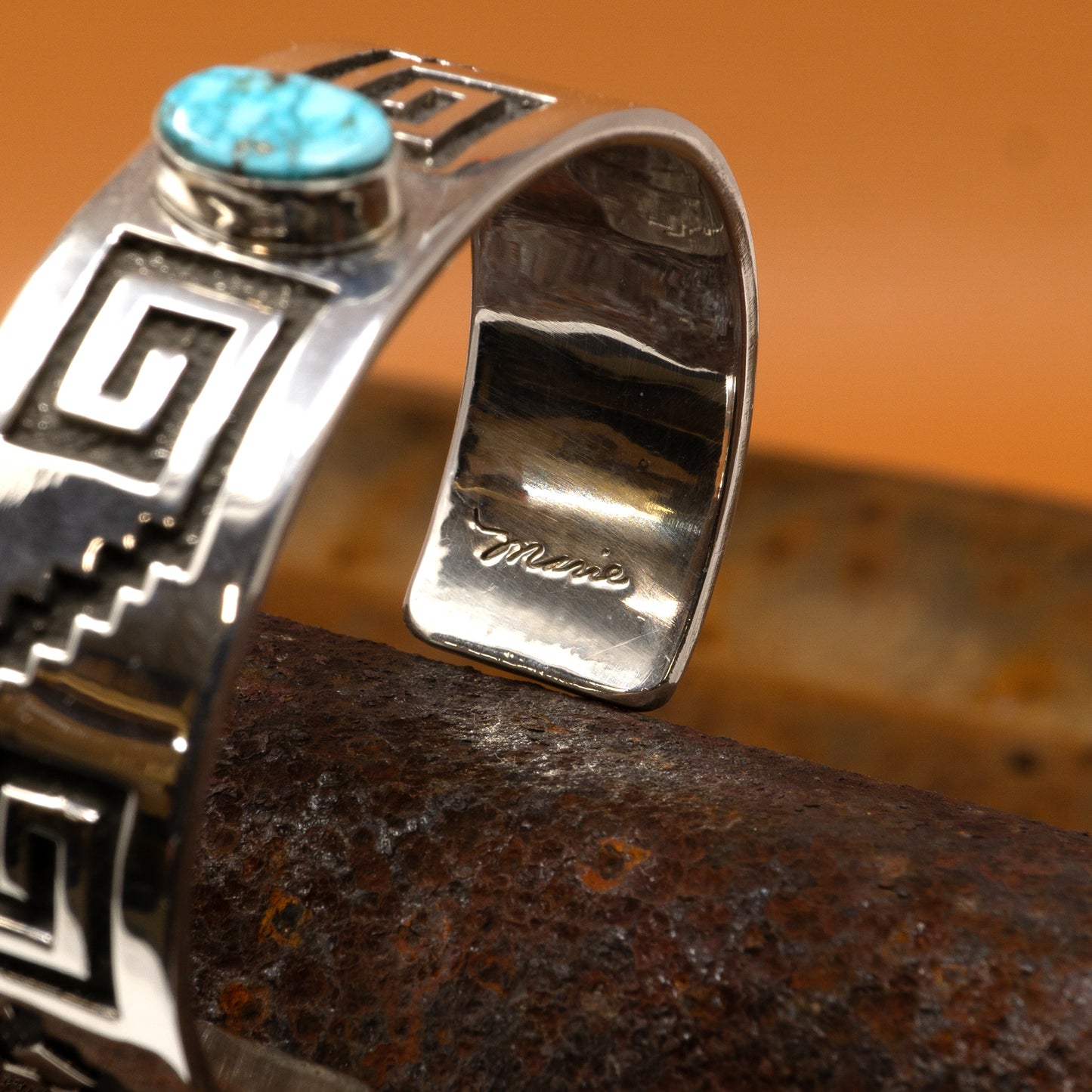 Kingman Turquoise Overlay Silver Cuff Bracelet | Marie Jackson