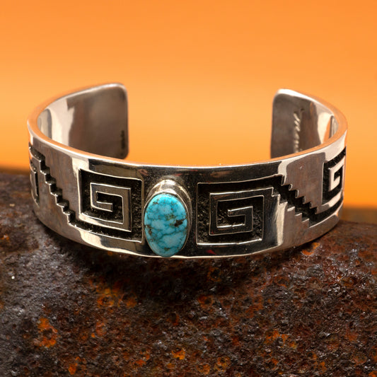 Kingman Turquoise Overlay Silver Cuff Bracelet | Marie Jackson