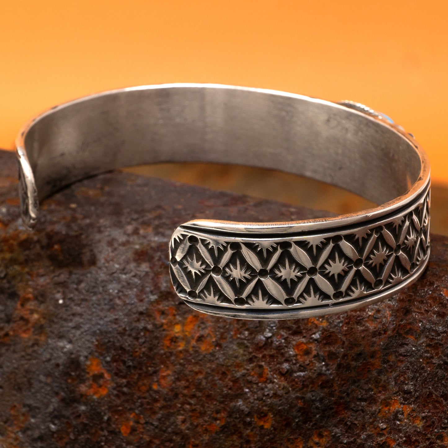 Apache Blue Turquoise in Stamped Silver Cuff Bracelet | Bo Reeves