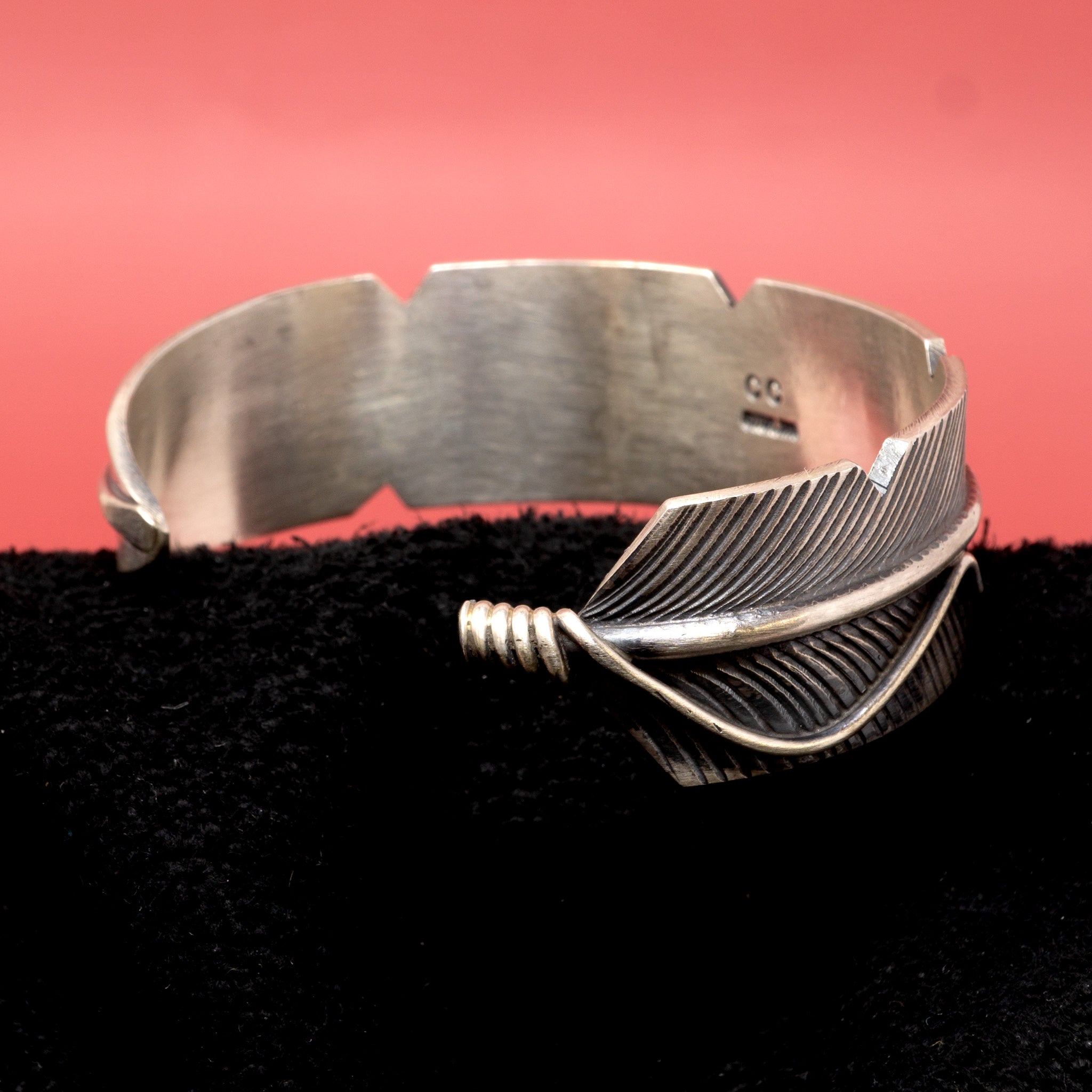Native American Made Double Feather Sterling Silver Cuff Bracelet - Gold  Bear Trading Company