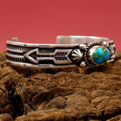 Royston Turquoise Handstamped/Overlay Silver Cuff Bracelet | A. Jake