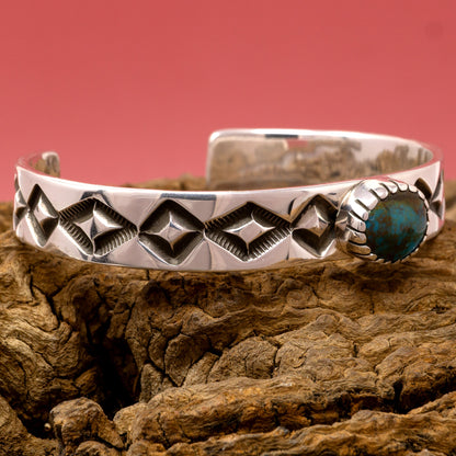 Bisbee Turquoise Polished Stamped Cuff Bracelet