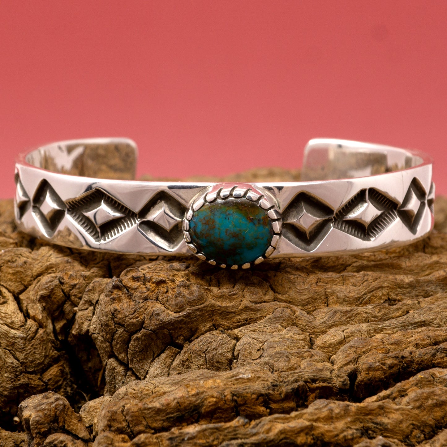 Bisbee Turquoise Polished Stamped Cuff Bracelet