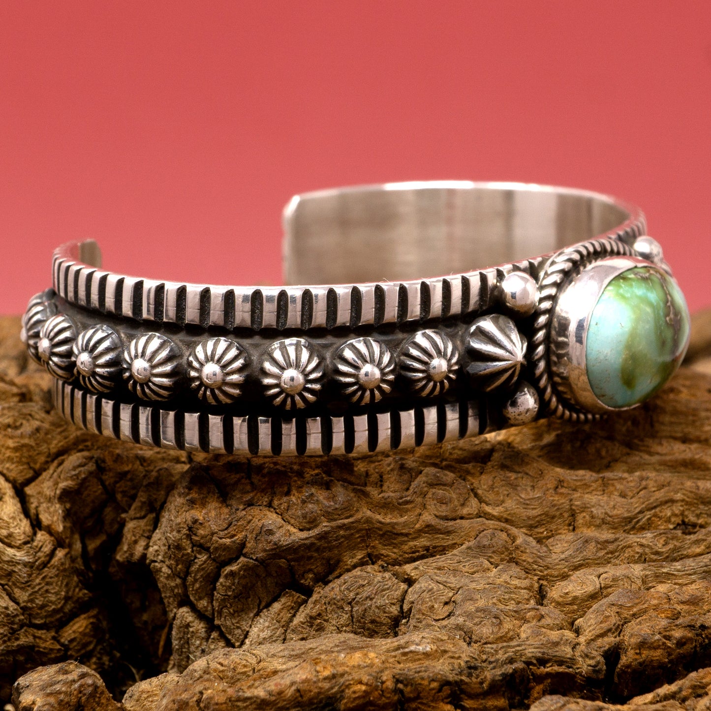Sonoran Gold Turquoise Hand-stamped and Overlay Silver Cuff Bracelet