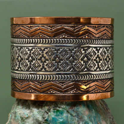 Sterling Silver and Copper Handstamped Cuff Bracelet